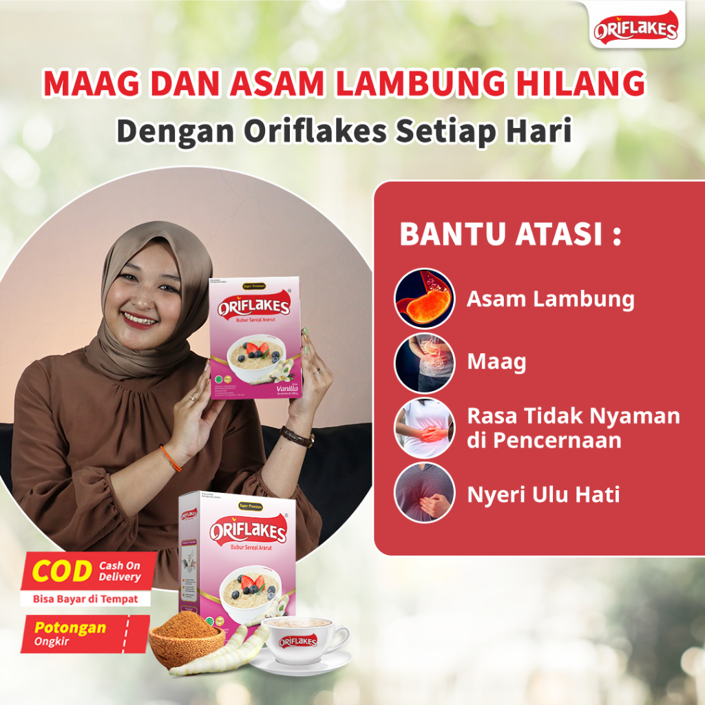 

Oriflakes Sereal Umbi Garut Gastro solusi gerd maag dan asam lambung 350 gram.