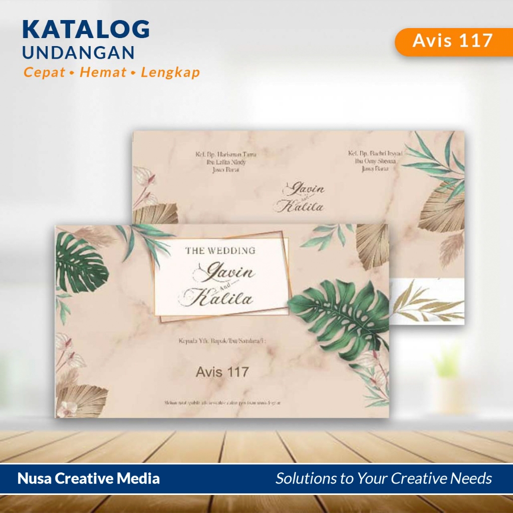 

CETAK UNDANGAN PERNIKAHAN Avis 117/118/119 - Cepat Hemat dan Berkualitas (Free design, plastik opp, packing) Kertas Cards