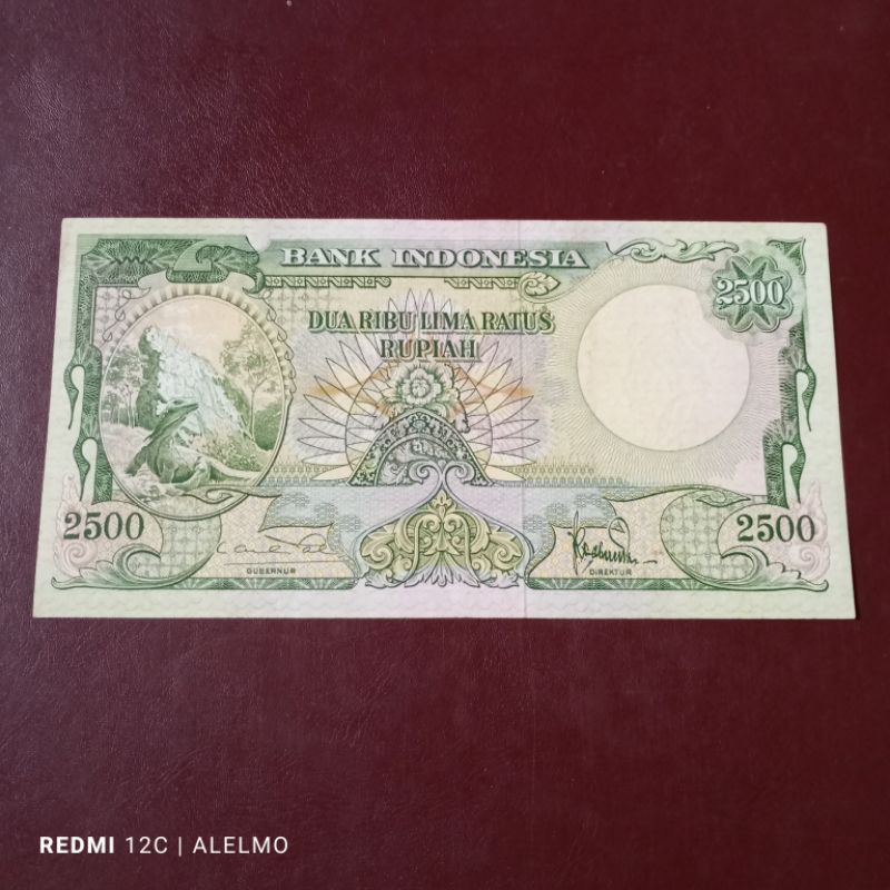 2500 rupiah uang kertas komodo tahun 1957 beredar baik bagus utuh asli GX/1 33521