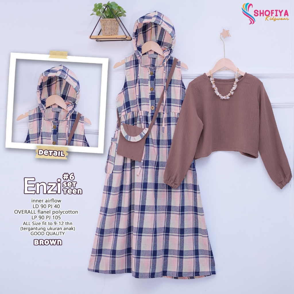 enzi gamis dress dres baju pakaian busana overall setelan set 2in1 inner airflow anak kids perempuan
