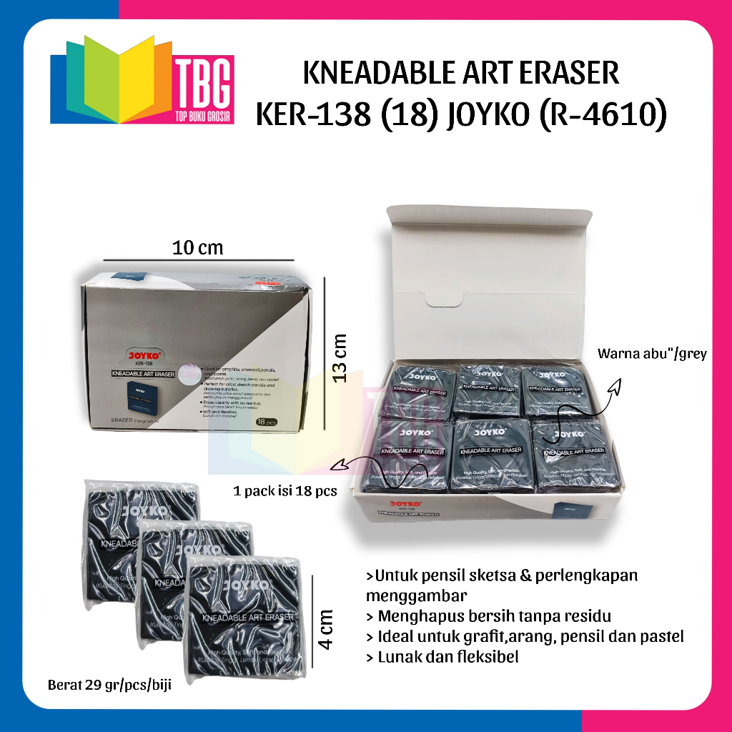 

1 PCS KNEADABLE ART ERASER KER-138 (18) JOYKO / PENGHAPUS KARET / STIP PENSIL (R-4610)