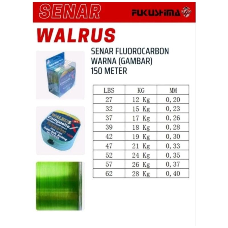 SENAR PANCING FUKUSHIMA WALRUS FLURO CARBON