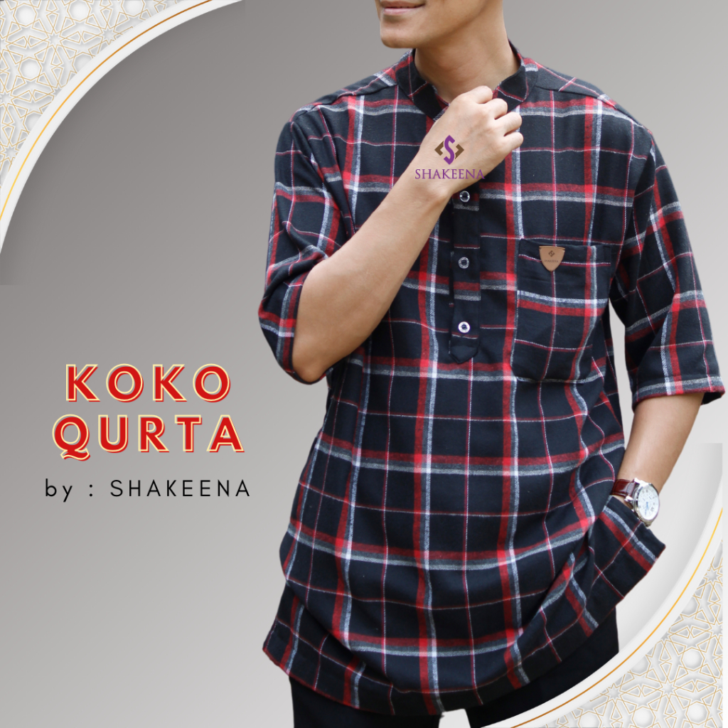 Baju koko pria dewasa terbaru premium motif kotak-kotak