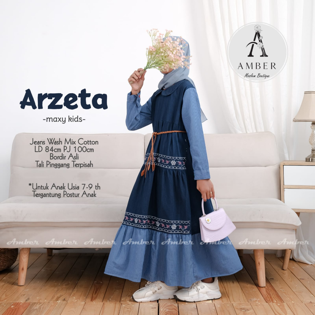 Arzeta Kids Maxy - Gamis Anak - Lepis Anak - Baju Gamis Kecil - Umur 7-9 Tahun - Muslim anak - Asime