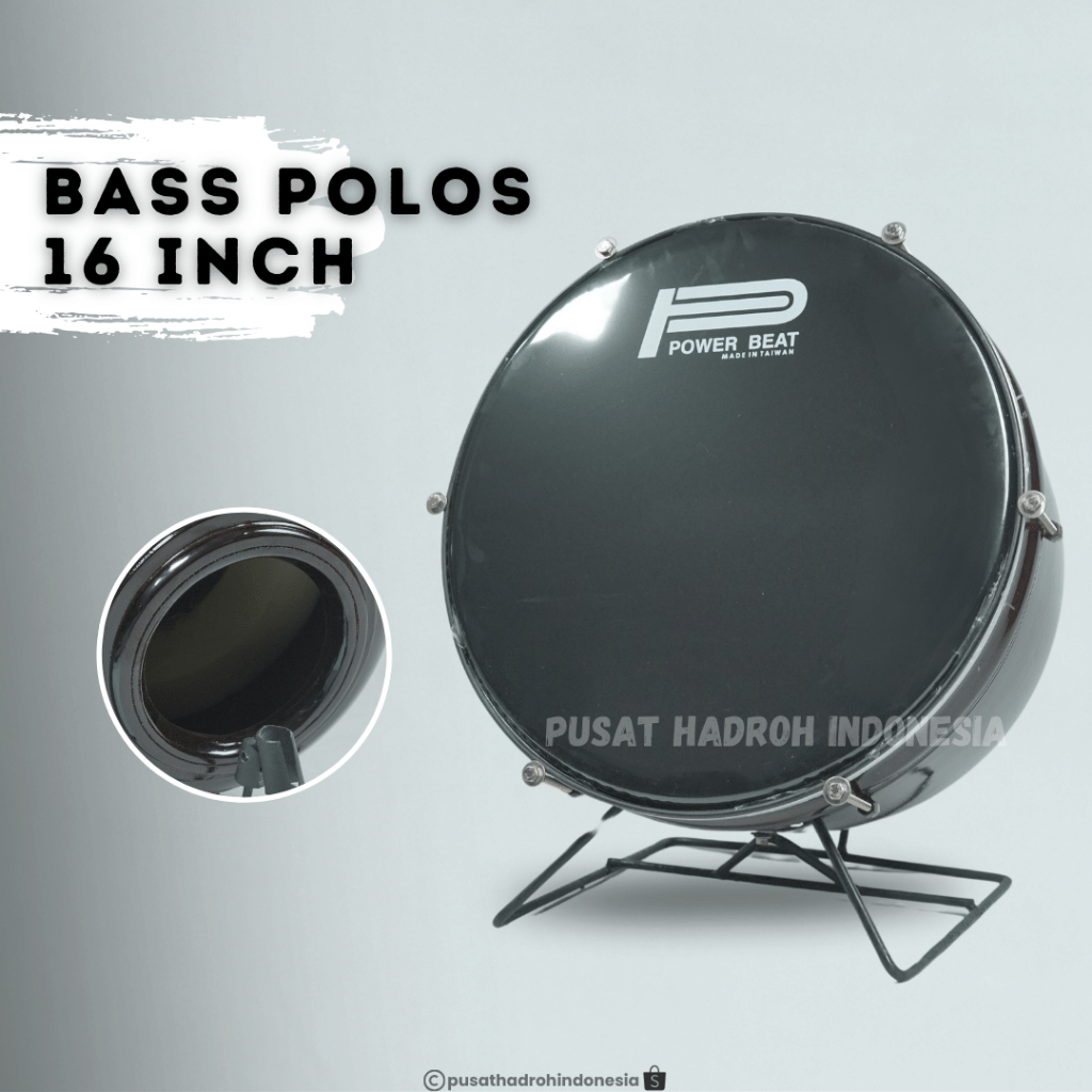Bass Hadroh Motif Polos Ukuran 16 inch Bass Rebana Qasidah Bas Banjari Terbangan Bass Marawis Polos 