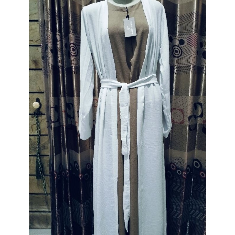 TERLARIS GAMIS ABAYA OUTER SET ABAYA SAR'I ABAYA SET OUTER VIRAL-Putih cerm 1st abya