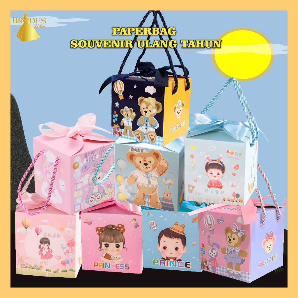

BD Paperbag Ulang Tahun Khusus Snack Kecil dan Permen / Goodie Bag / Kotak Permen Sovenir Ulang Tahun Bentuk Kubus Berpita PP12