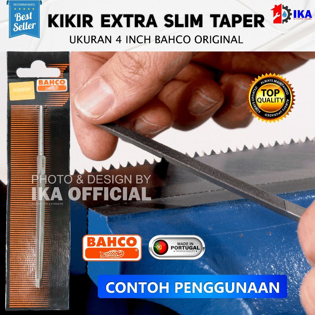 Kikir Segitiga Bahco 4" Asli 100% Hologram Silver BAHCO Kikir Segitiga 4 Inch Slim Taper Saw Files -