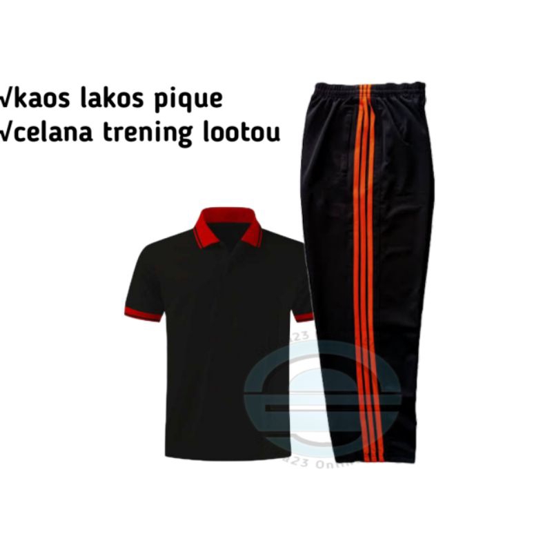 Setelan Training Kaos Lengan Pendek Pria/satu set seragam baju berkerah hitam tangan pendek uniseks 