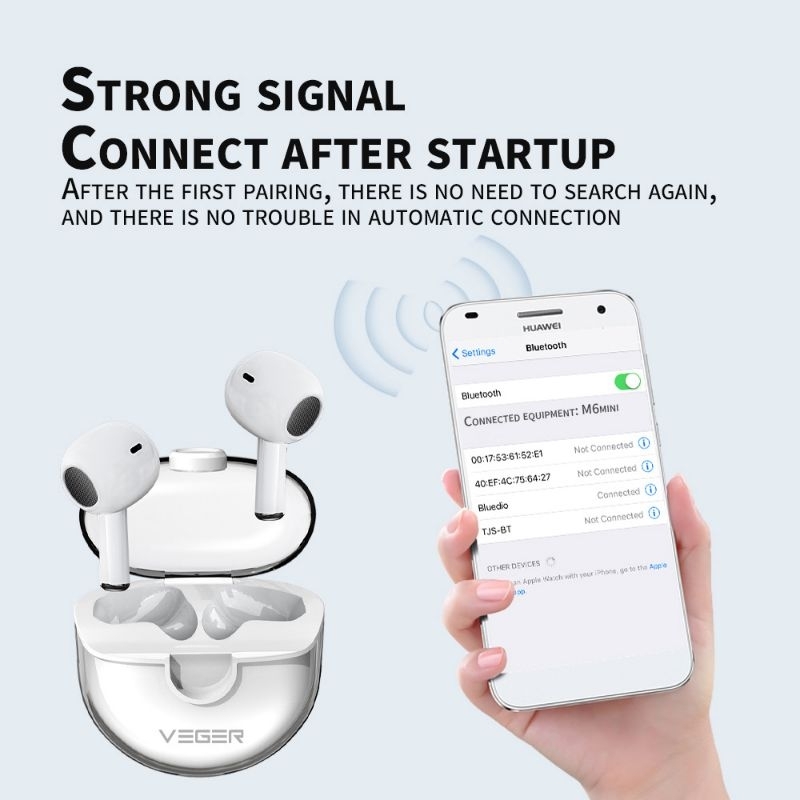 VEGER Airbuds TWS Headset Wireless Bluetooth 5.3 Earphone Half Ear 13mm - Garansi Original Resmi 1 T