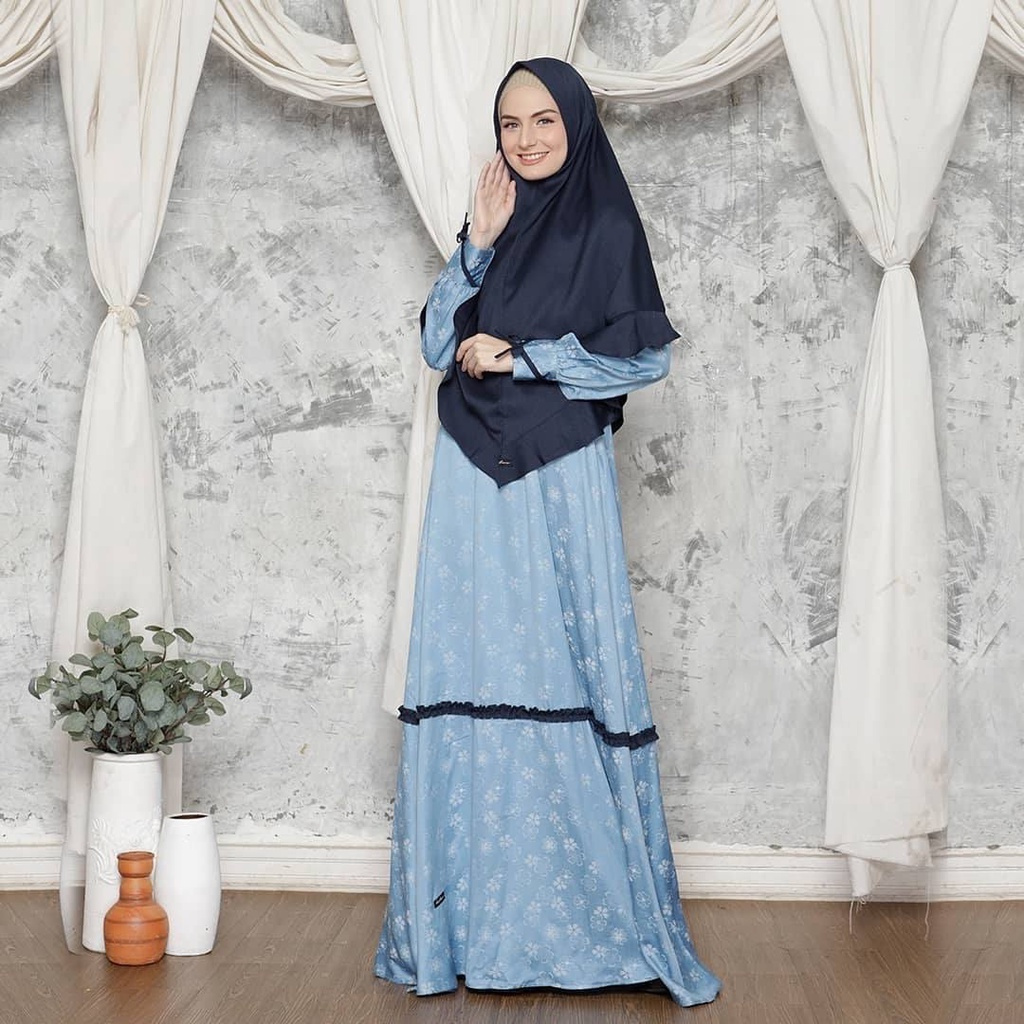 PROMO RAMADHAN BIG SALE BAJU GAMIS HIJAB HAITWO GM 84 BLUE STONE / SET GAMIS HIJAB MUSLIMAH UKURAN J