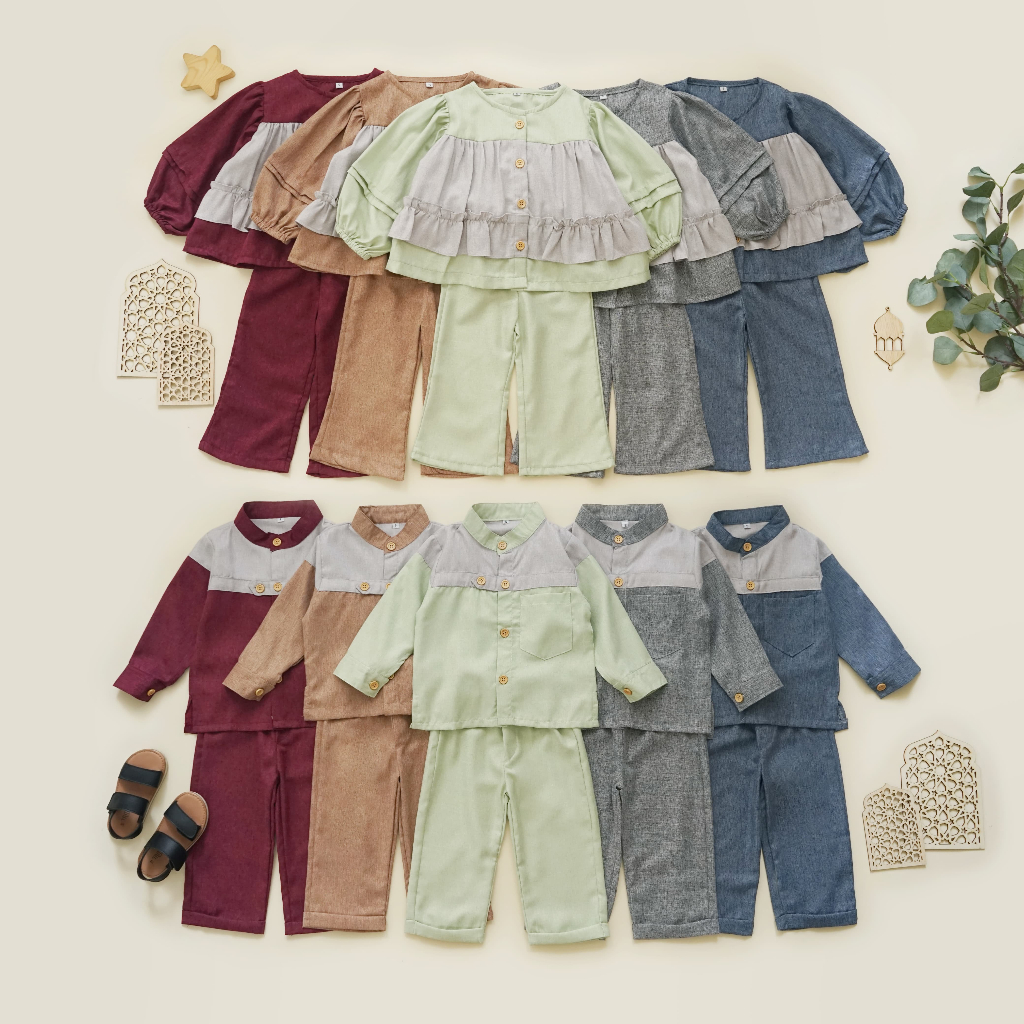 Ammar & Amira Couple Set Baju Muslim Anak Kakak Adik Lebaran koko kurta panjang polos 1 2 3 4 5 6 7 