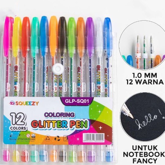 

HJ6 PEN GEL GLITTER PENA WARNA WARNI PULPEN GEL WARNA 1mm 12 Warna
