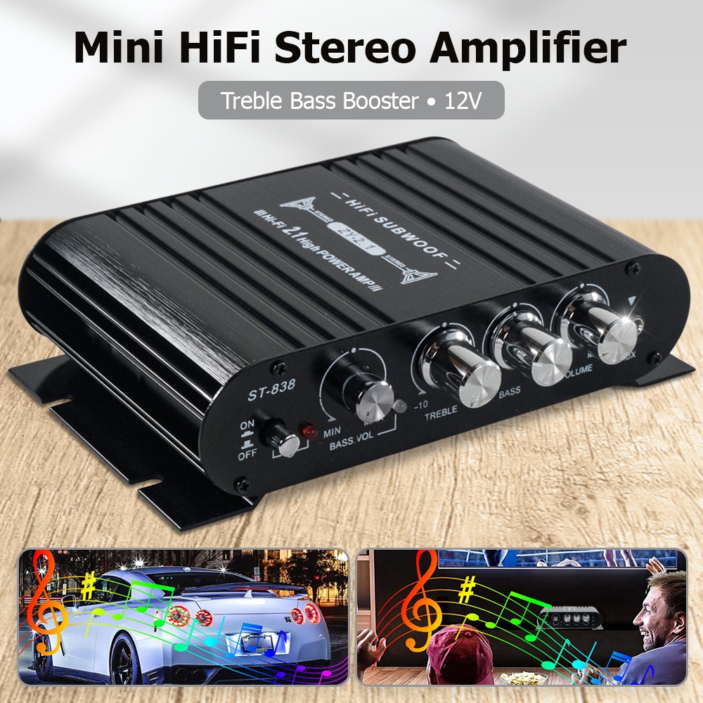 Amplifier Subwoofer - Amplifier - Amplifier Mobil - Amplifier Mini - Mini Amplifier - Ampli Mini HiFi Stereo Amplifier Treble Bass Booster 12V