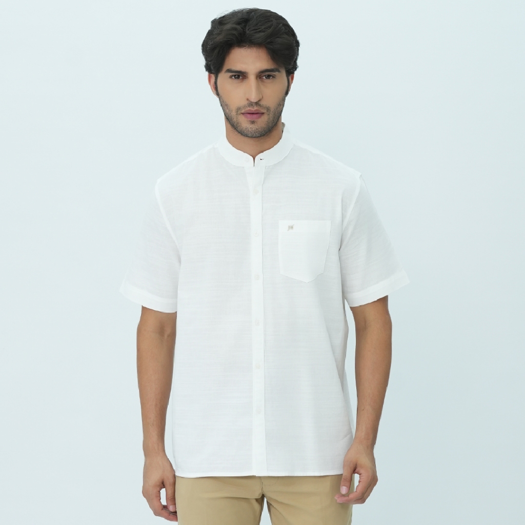 Johnwin - Baju Koko - Single Pocket - Lengan Pendek - Putih - FSH.652.S606.945.C-S/S - Free keychain
