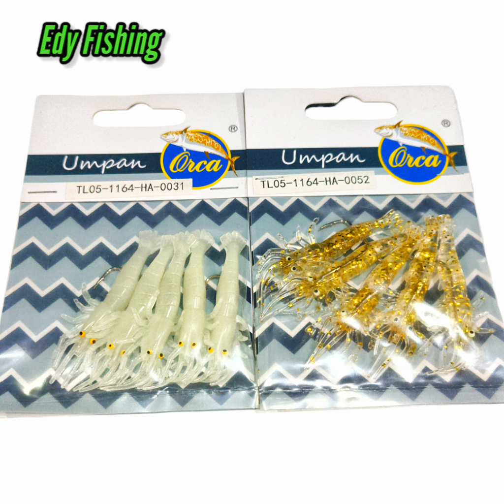 Umpan Softlure Udang Orca 40MM Glitter Gold Hijau Posfor