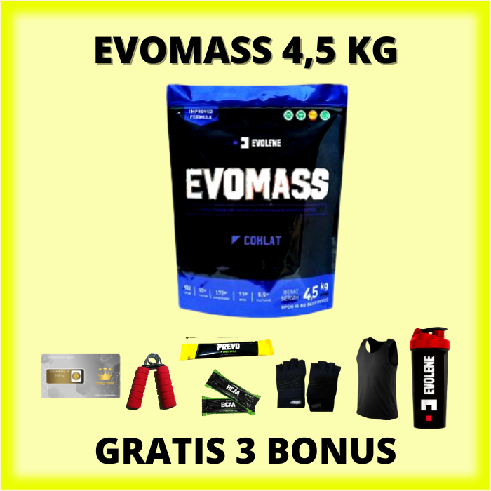 

Evolene Evomass Coklat Hazelnut 4500gr/20x serving + Free Shaker BPOM HALAL BEST SUPLEMENKU