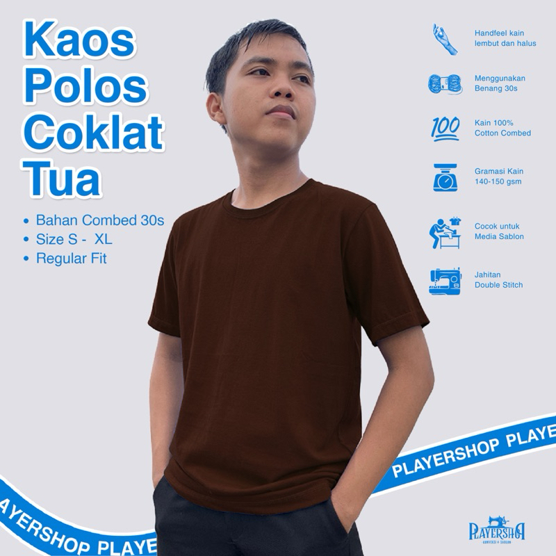 [ Coklat tua ] KAOS POLOS PLAYERSHOP