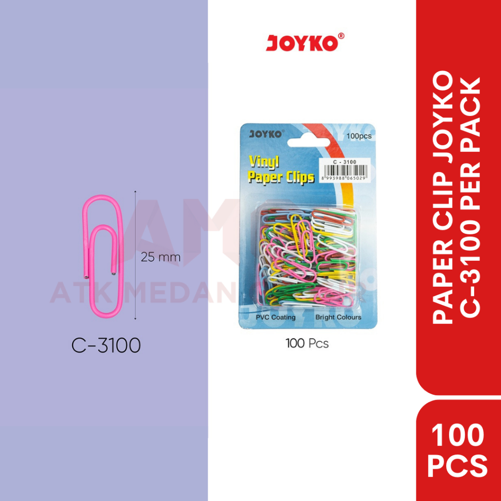 

PENJEPIT KERTAS | PAPER CLIP JOYKO C-3100 WARNA WARNI ISI 100 PCS