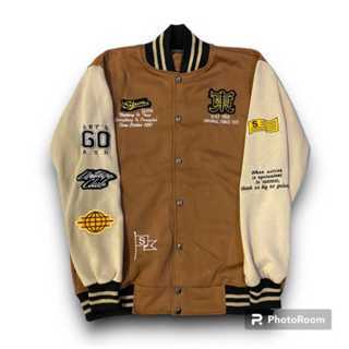 COD- Varsity Jacket Baseball Vintage - Jaket Baseball Varsity Salvio Hexia Mocca - Jaket Bomber Salv
