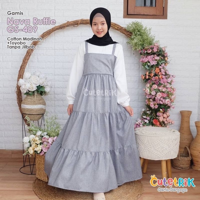 Gamis Anak Syari Nava By Cutetrik Terbaru Baju Muslim Anak Perempuan Polos Warna Abu-abu Tanpa Jilba