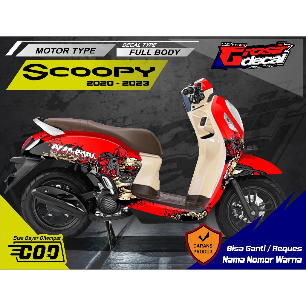 Stiker Decal Stiker Scoopy New 2020 - 2023 Merah Full Body Fullblok Free Custom