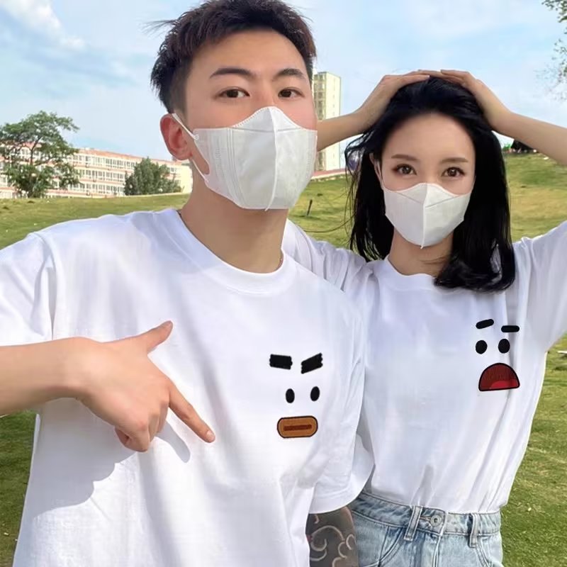 Kaos couple SHOCK SMILING baju lengan pendek kapelan sama pacar tshirt kapel cowok cewek pasangan S 