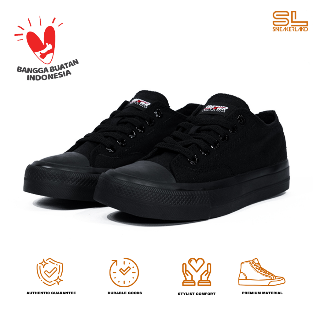 SABA Vintage All Black - Sepatu Sneakers Casual Pria Wanita
