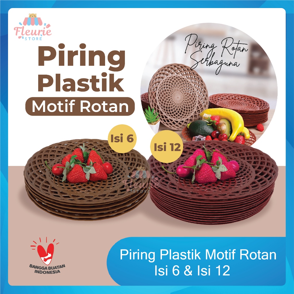 (Isi 6 / Isi 12) Piring Plastik Motif Rotan - Piring 1 Lusin Piring Prasmanan