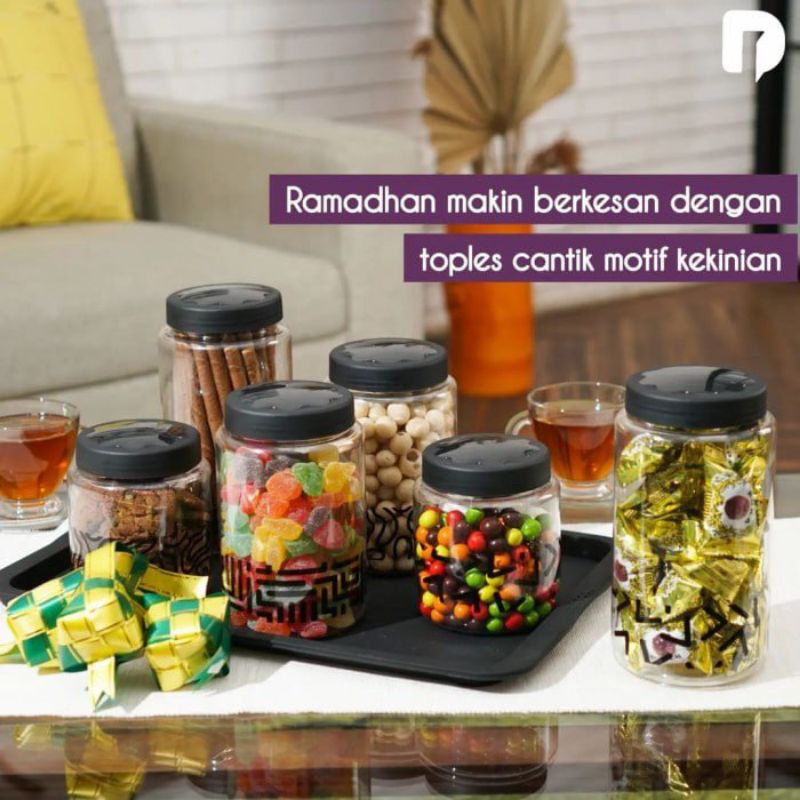 Toples lebaran hijau black/Technoplast Canister Value Set of 7 pcs Sage green black/Percantik Dekora