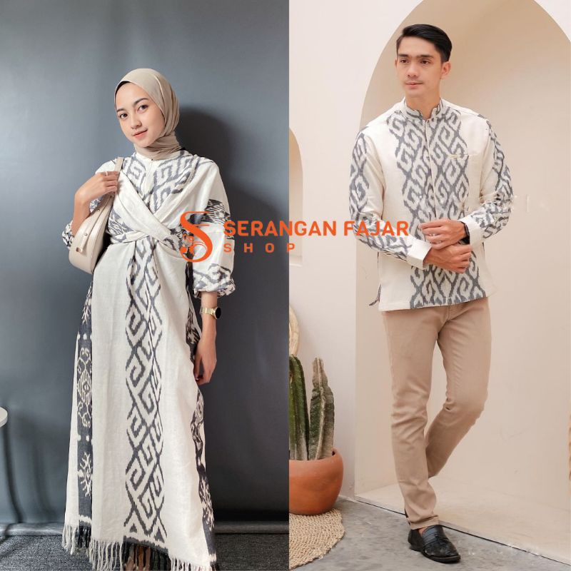 GAMIS TENUN TROSO RANIA WHITE IVORY - GAMIS TENUN ETNIK FULL TENUN PREMIUM, ADEM, ELEGAN, HIJAB FREN