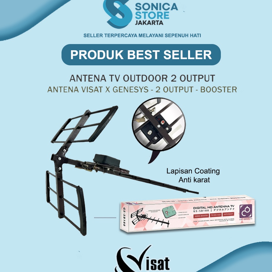 Terkini PCR   Antena TV Outdoor Digital Genesys X Visat GSSB188 Output Dual TV  Booster untuk 2 TV  