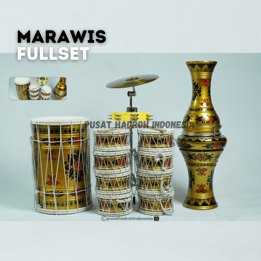 Marawis 1 Set Komplit 12 Alat Motif Batik Emas Lukis FREE TAS