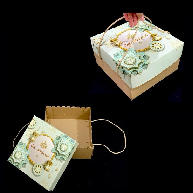 

(5 pcs) box jinjing idul fitri dus kotak packaging kue tart lebaran ukuran 22 x 22 x 10 cm