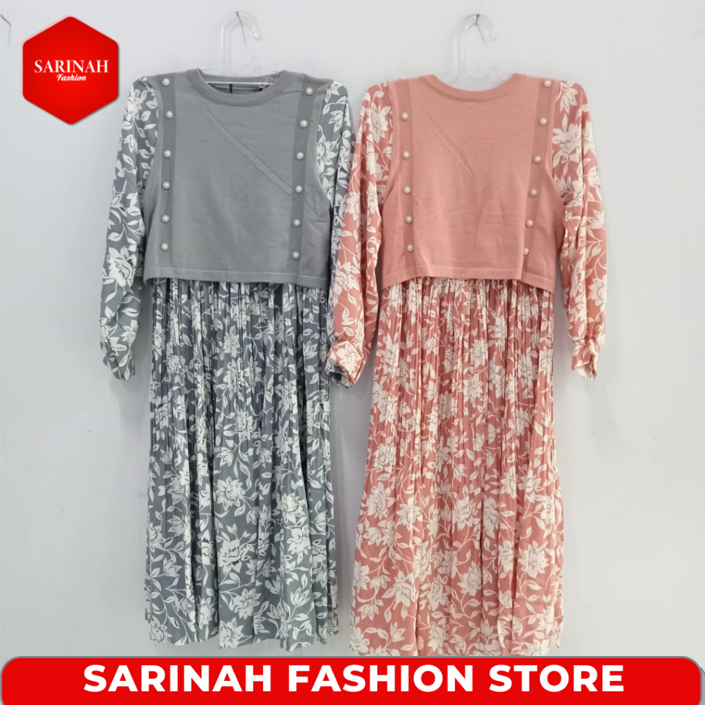 Gamis Muslim Wanita Lengan Panjang Motif Bunga Model Rompi