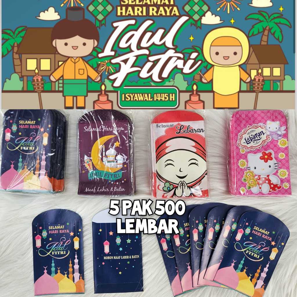 

Grosir Amplop Lebaran 500 Lembar Paket Usaha Ampelop Hari Raya Idul Fitri 5Pak Ampau Sangu Motif Beragam