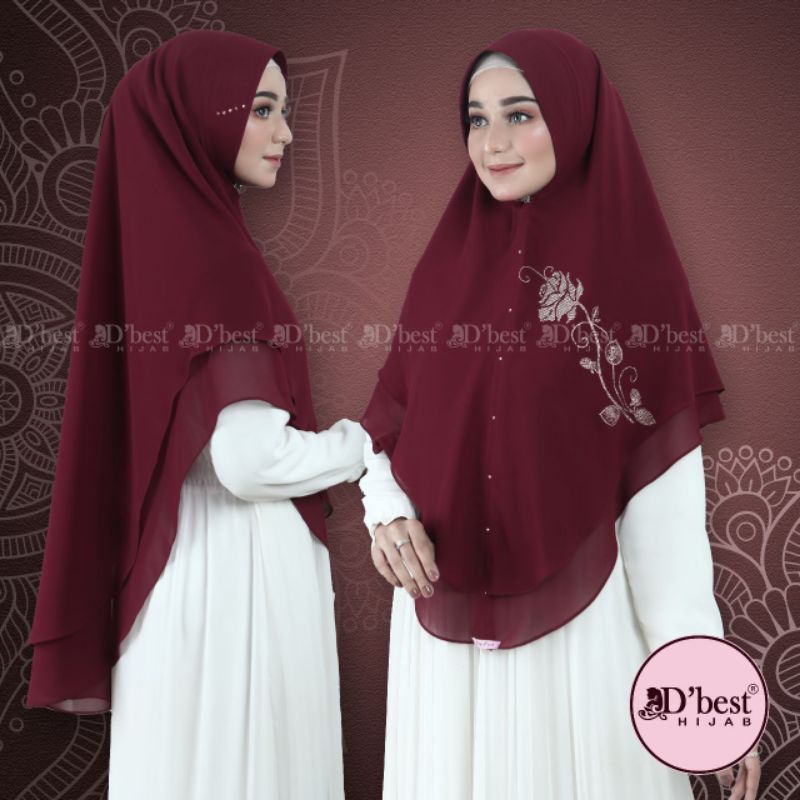Khimar D'best Original Oval Mawar| Hijab Ceruty Double Layer | Hijab Payet