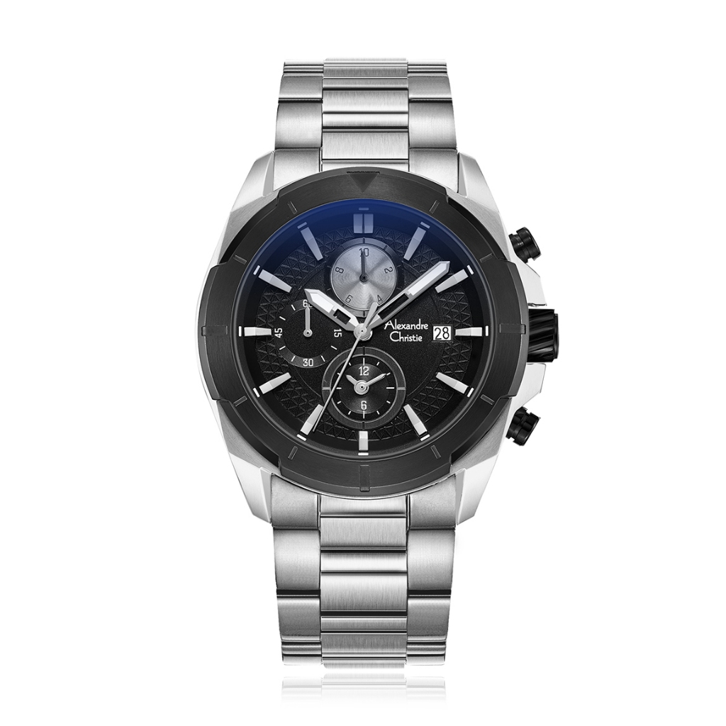 Alexandre Christie AC 6596 MCBTBBA Silver Hitam Original / Jam Tangan Pria Analog Rantai Stainless S