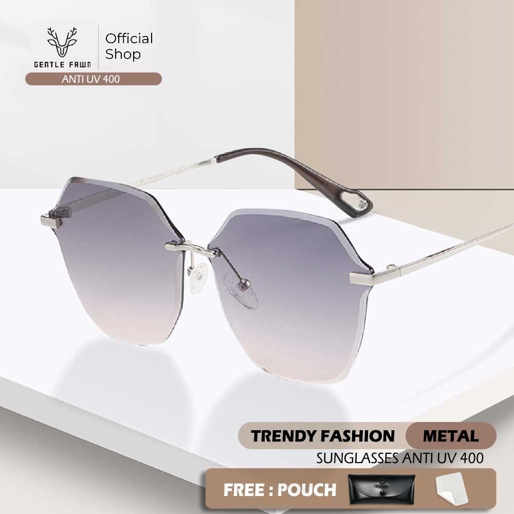 Gentle Fawn Kacamata Sunglasses Hitam Rimless Anti UV 400 Anti Silau Bahan Metal Kuat Kokoh Fashion 