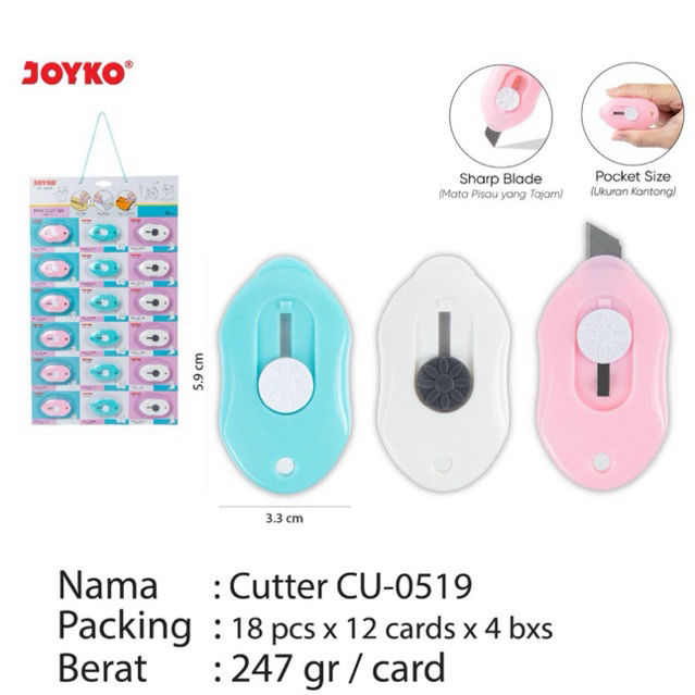 

( 1 pcs ) Cutter mini / Silet kecil / Kater CU-0519 CU0519 Joyko warna warni