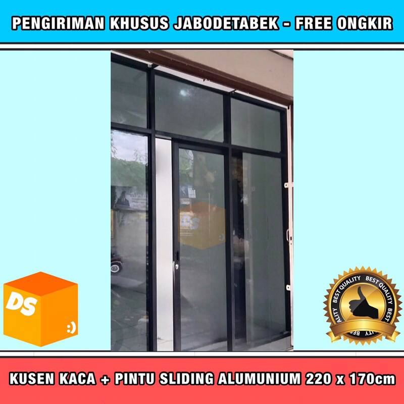 KUSEN KACA + PINTU SLIDING ALUMUNIUM MINIMALIS Tinggi 220 x Lebar 170cm (ALUMUNIUM GLASS SLIDING DOO