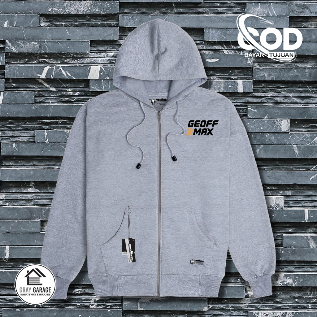 Hoodie Geoff Max Risleting Ziper Keren Basic Cowok Cewek Unisex Bahan Katun Fleece Tebal Lembut Orig