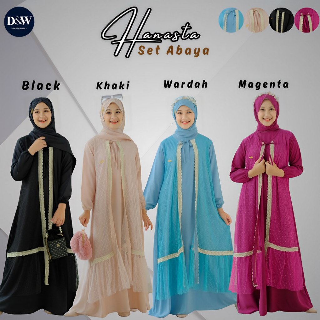 GAMIS ABAYA ANAK TERBARU GAMIS HANASTA SET ABAYA FREE PASHMINA BY D&W SIZE 14-20 TAHUN