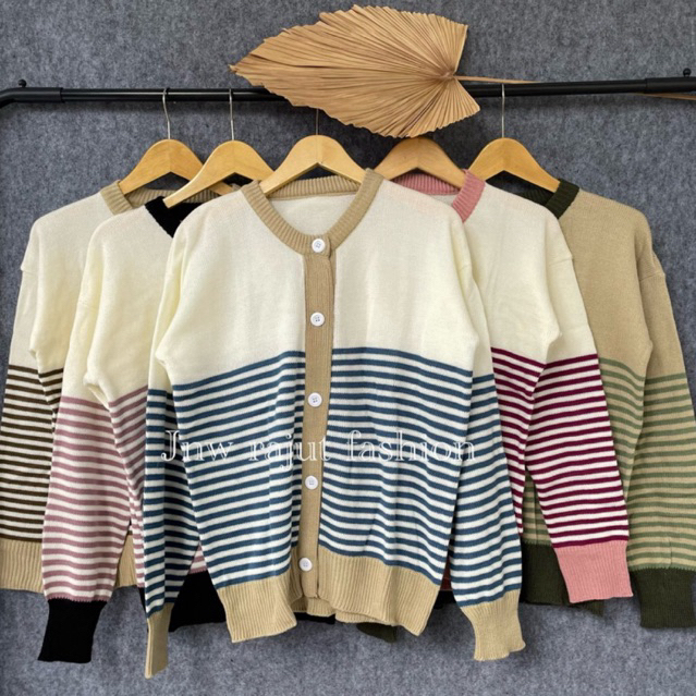 zahira cardigan knit | atasan wanita motif garis garis