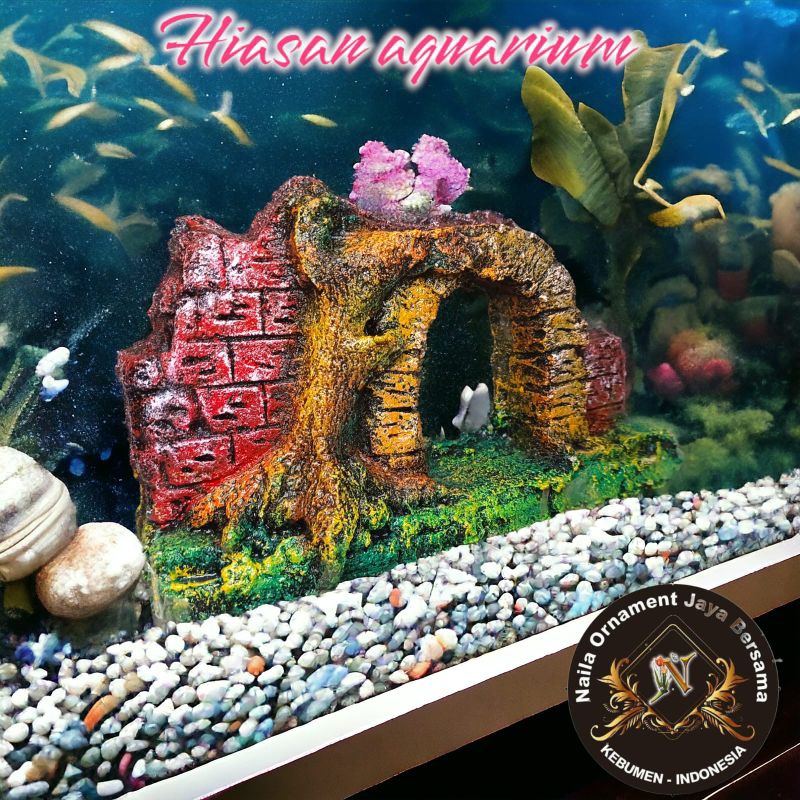 Hiasan dekorasi ornamen aquarium aquascape,gapura pohon, gapura kastil
