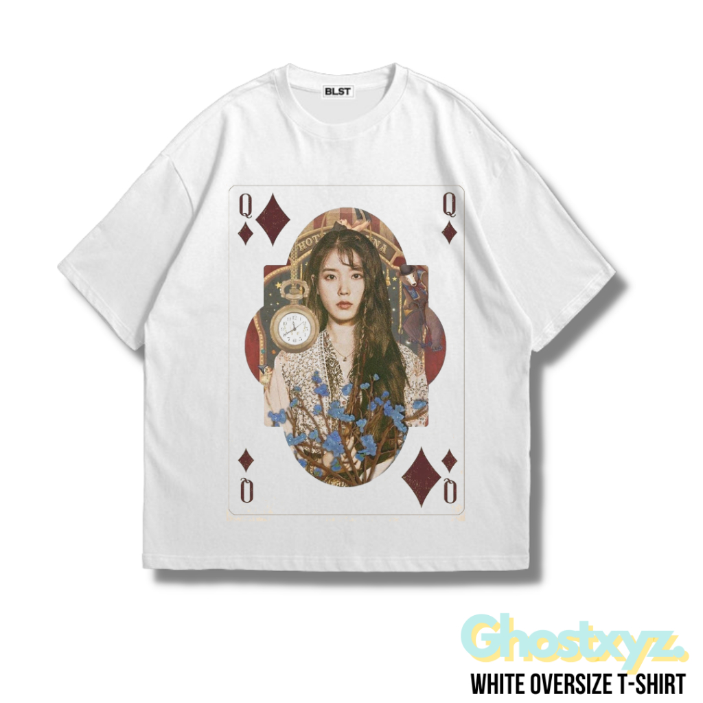 Ghostxyz T-Shirt IU Queen White Oversize Vintage Tee Baju Kaos