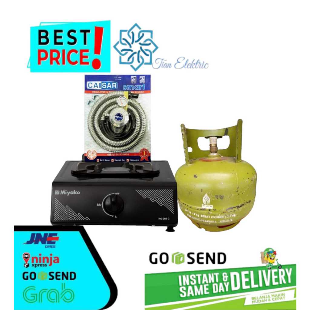 MIYAKO KG-201C Kompor Gas 1 Tungku + (Selang & Regulator + Gas 3Kg)