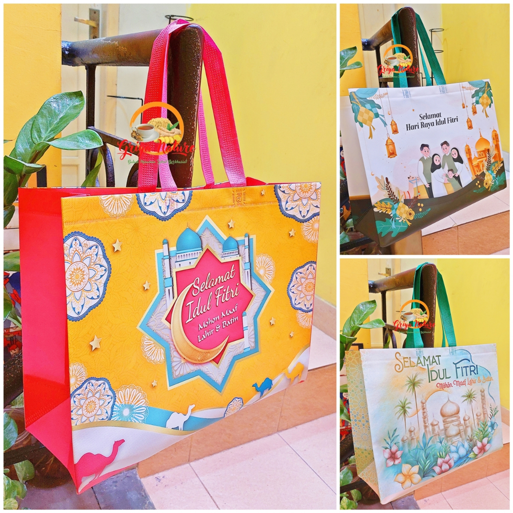 [COD] Tas Lebaran Idul Fitri LEBAR JUMBO MIRING BESAR 31x40x15cm PINK Tas Parcel Lebaran Tas Bingkis