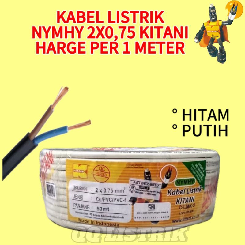 Kabel Serabut NYMHY 2x0,75 kitani Tembaga Murni Eceran 1 meter, Kabel Audio Speaker 2x0,75 Kitani