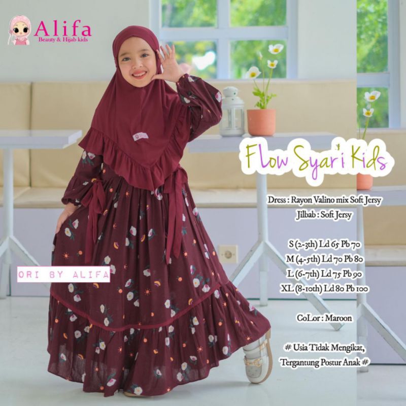 gamis anak perempuan flow SYAR'I bahan rayon valino by Alifa.